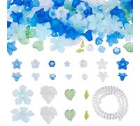 Craftdady Lot de 440 capuchons de perles en acrylique motif floral bleu de 4 mm pour fabrication de bijoux