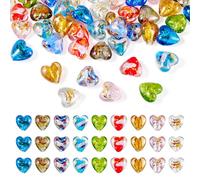 Craftdady Lot de 45 perles en verre en feuille d'argent en forme de cœur colorées de Murano faites à la main pour la fabrication de bijoux, colliers, bracelets, artisanat, trou : 1,2 mm