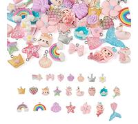 Craftdady Lot de 46 breloques en résine en forme de sirène - 23 styles - Couronne en forme de queue de poisson, étoile, licorne, arc-en-ciel, coquillage et cœur - Breloques d'été pour femmes et filles