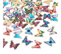 Craftdady Lot de 48 breloques papillon colorées en alliage - Pendentifs kawaii en émail - Pendentifs en forme de papillons volants pour loisirs créatifs, bracelets, boucles d'oreilles, bijoux - 12