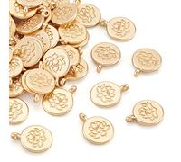 Craftdady Lot de 50 pendentifs en forme de fleur de lotus en or mat 18 carats avec boucle - 20 x 15 mm - Pour fabrication de bijoux, boucles d'oreilles, colliers