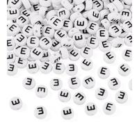 Craftdady Lot de 500 perles rondes et plates en acrylique avec lettre E pour bracelets d'amitié, colliers, fabrication de bijoux - 7 mm - Blanc