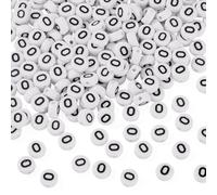 Craftdady Lot de 500 perles rondes et plates en acrylique avec lettre O pour bracelets d'amitié, colliers, fabrication de bijoux - 7 mm - Blanc