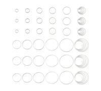 Craftdady Lot de 52 breloques rondes ouvertes - 10 tailles - Anneaux de liaison creux - Plaqué argent sterling - Créoles pour la fabrication de bijoux, colliers, bracelets