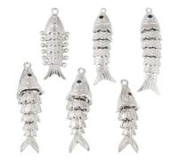 Craftdady Lot de 6 pendentifs en forme de poisson en forme de poisson en laiton et métal pour fabrication de bracelets, colliers, boucles d'oreilles, bijoux, 6 styles, platine