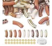 Craftdady Lot de 70 perles tubulaires incurvées léopard - Kit de fabrication de bracelets en bambou marron - Disques dorés - Cordon élastique pour femme et fille