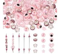 Craftdady Lot de 72 porte-clés perlés en acrylique - Motif fleur, étoile, cœur, fleur - Perles rondes en résine - Pour la fabrication de bijoux - Rose