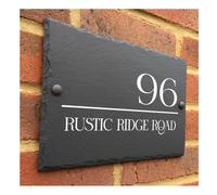 Crafted Memories - Plaque de maison rustique en ardoise naturelle - Plaque d'adresse personnalisée en ardoise naturelle avec lettrage imprimé UV (Adresse fractionnée)