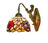 CraftedGlass Applique murale style Tiffany, 20 cm, vitrail, lampe de chevet décorative vintage en forme de sirène pétunia tricolore, for chambre, salon, couloir, escaliers