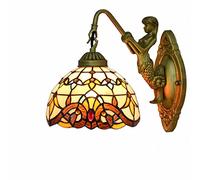 CraftedGlass Applique murale style Tiffany, 20 cm, vitrail, montage mural, jaune clair, style sirène baroque, lampe de chevet décorative vintage for chambre, salon, couloir, escaliers