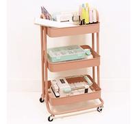 Craftelier - Chariot d'organisation en métal à 3 plateaux | 4 roues pivotantes 360º avec freins | Charge des plateaux 2,99 kg | Distance entre plateaux 25,5 cm | Dimensions 78 x 40 cm - Couleur Saumon