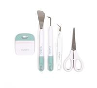Craftelier,Ensemble de 5 outils de base pour divers matériaux de scrapbooking et d'artisanat tels que le vinyle et le papier,ciseaux, spatule, crochet, grattoir et pinces,Couleur blanche et turquoise