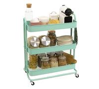 Craftelier - Grand chariot de rangement métallique avec 3 plateaux | 4 roues pivotantes à 360° avec freins en 2 (Mint, grand)