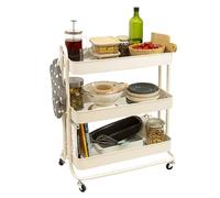 Craftelier - Grand chariot de rangement métallique avec 3 plateaux | 4 roulettes pivotantes à 360° avec freins en 2 (blanc, grand)