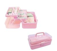 Craftelier - Mallette de rangement avec 3 plateaux, fermeture et poignée pour matériaux et outils de scrapbooking et autres travaux manuels | Taille approximative 32 x 13,5 x 18,5 cm - Rose