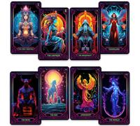 CRAFTERIAN Cartes de tarot néon │78 cartes de tarot │ Cartes de tarot originales pour débutants et experts avec guide et bords en aluminium │ Jeu de divination pour tous les niveaux de compétence.