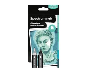 Crafter's Companion Spectrum Noir Classique Blend Lot de 6 marqueurs à base d'alcool à double pointe - Turquoises aquatiques
