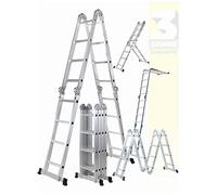 CRAFTFULL Échelle Multifonctions en Aluminium CF-104A - 6 en 1 Articulée - 470 cm - Échafaudage (Argent 4x4 Échelons)