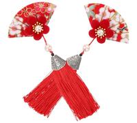 CRAFTHROU 2pièces Épingles à Cheveux Japonaises pour Femmes Fleurs avec Pompon Accessoires Coiffure Kanzashi pour Cheveux Fins Style Kimono Élégant