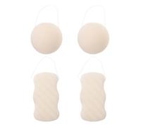 CRAFTHROU 4 Pièces Éponge de Bain Forme Demi-boule Texture Douce en Langue de Diable Blanche Élimine Peaux Mortes et Saletés pour Peau Sensible pour Salles de Bain et Dortoirs