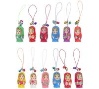 CRAFTHROU Dragonnes pour Téléphone en Bois de Hêtre Motif Poupées Gigognes 12pcs, Accessoires Polyvalents pour Téléphone et Porte-clés, Décoration Poignet et Suspendue Couleur Aléatoire