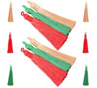 CRAFTHROU Lot de 12 Marque-pages à Pompon en Tissu Doux avec Boucle, Mini Pompons Faits Main, Coloris Rouge, Vert et Kaki, Accessoires Polyvalents pour Porte-clés, DIY et