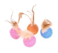 CRAFTHROU Lot de 4 Jouets pour Chat avec Plumage Colorées en Tube de Fil, Balle Interactive pour Exercice et Jeu Intérieur, Roule Quand Le Chat Gratte ou Mord Couleur Couleur Aléatoire