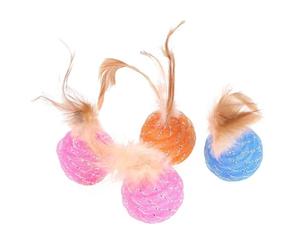 CRAFTHROU Lot de 4 Jouets pour Chat avec Plumage Colorées en Tube de Fil, Balle Interactive pour Exercice et Jeu Intérieur, Roule Quand Le Chat Gratte ou Mord Couleur Couleur Aléatoire