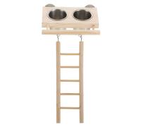 CRAFTHROU Mangeoire pour Oiseaux Échelle en Bois et Acier Inoxydable, Bol Double pour Alimentation et Abreuvoir, Facile à Nettoyer, pour Cage de Perruches