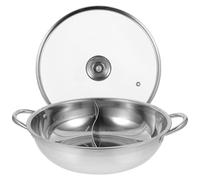 CRAFTHROU Marmite en Acier Inoxydable Argenté à Double Compartiment à Soupe Pot Chaud Divisé pour Fondue à Deux Saveurs Adaptée pour Gaz et Plaque de Cuisson