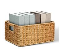 CRAFTHROU Panier de Rangement Matériau Pp et Fer en Rotin Tressé Iimitation Grosse Capacité Poignées Design Rustique pour Organiser Bureau et Maison