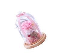 CRAFTHROU Rose Éternelle sous Dôme en Verre Base en Bois, Fleur Préservée Romantique pour Décoration Salon ou Présent Créatif Saint-Valentin Solide