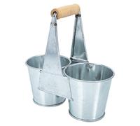 CRAFTHROU Seau à Bouquets en Métal à Double Bac Poignée Bois pour Décoration Maison et Pots de Fleurs Extérieurs