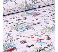 Craftine Tissu Jacquard Douce France Guinguette sur Fond Blanc - par 50 cm