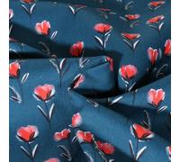 Craftine Tissu Popeline de Coton Poppy Éclats de Coquelicot sur Fond Bleu Nuit - par 50 cm