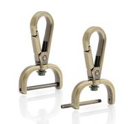 CRAFTMEMORE Lot de 2 mousquetons détachables pivotants avec barre à vis VT493 pour remplacement de sangle de sac (1,6 cm, laiton brossé)