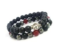 Craftopia Overseas Bracelet à 2 brins en onyx noir mat avec perles de Bouddha extensibles pour homme et femme, taille M, sans pierre précieuse