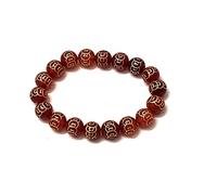 Craftopia Overseas Bracelet bouddhiste tibétain de qualité supérieure en cornaline naturelle Feng Shui avec pièces porte-bonheur gravées pour homme et femme