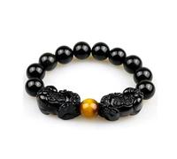 Craftopia Overseas Bracelet Feng Shui de qualité supérieure avec double protection Pi Xui Pi Yao en obsidienne et œil de tigre pour la protection, la prospérité et la chance pour homme et femme