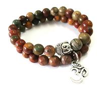 Craftopia Overseas Bracelet indien en pierres naturelles Om Charm Picasso Jaspe Bouddha Reiki Yoga et méditation pour homme et femme
