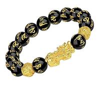 Craftopia Overseas Bracelet indien Feng Shui en obsidienne noire 12 mm Pixiu et dragon pour la chance, la richesse et pour attirer l'argent chargé par Reiki Grandmaster avec boîte