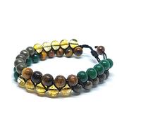 Craftopia Overseas Bracelet indien naturel citrine pyrite vert aventurine œil de tigre gestion de richesse cristal multicolore extensible pour homme et femme pour guérison Reiki, taille M, sans pierre