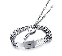 Craftopia Overseas Bracelet plaqué argent spécial collection Romantica avec serrure et clé BFF pour couple - Taille M - Sans pierre précieuse