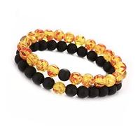 Craftopia Overseas Lot de 2 bracelets de perles en pierre d'onyx pour homme - Pour femme - Anxiété - Relations longue distance - Ambre synthétique - Cadeau pour couple