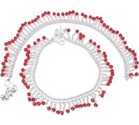 Craftopia Overseas Lot de 2 paires de boucles d'oreilles indiennes en métal blanc avec latkan rouge pour femme
