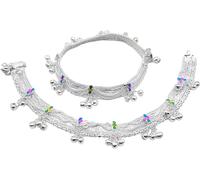 Craftopia Overseas Lot de 2 salaires indiens en métal blanc lourd avec Gungharu et beau Gota Pati pour femme