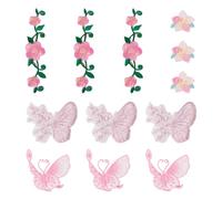Craftora Lot de 12 écussons thermocollants à motif floral et papillon pour couture, tricot, accessoires de costume, sac à dos, chapeau
