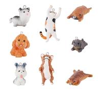 Craftora Lot de 16 mini breloques en résine en forme de chien 3D avec motif animal de dessin animé mignon pour porte-clés, colliers, fabrication de bijoux, fournitures artisanales, décoration