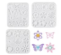 Craftora Lot de 3 Moules à Fleurs en Résine Papillon Moules en Silicone UV Résine Époxy Moules de Coulage pour Bricolage Artisanat Pendentifs Boucles d'Oreilles Fabrication de Bijoux
