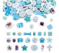 Craftora Lot de 42 perles en porcelaine faites à la main, perles en céramique de formes mixtes, perles d'espacement en vrac émaillées brillantes pour la fabrication de bijoux et les loisirs créatifs